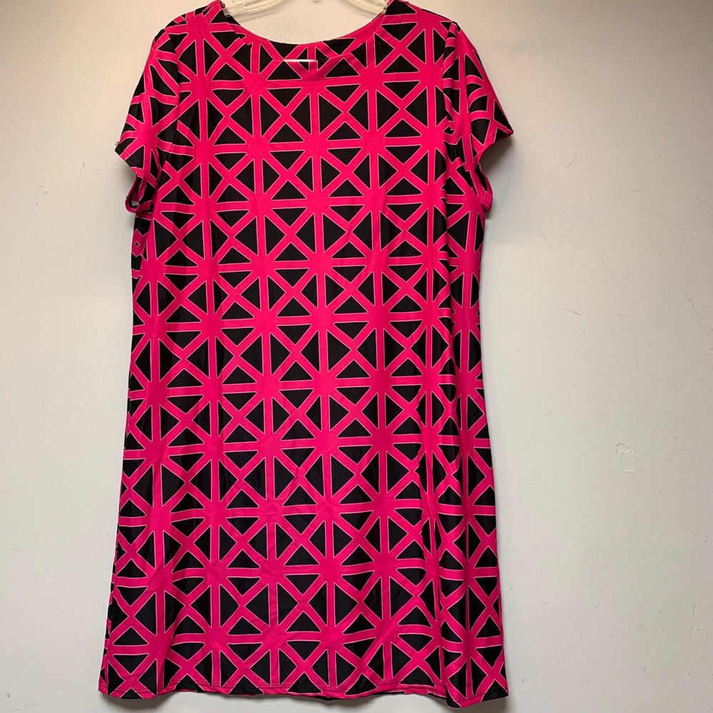 Jude Connally Shift Dress Womens XL Pink Black Geometric Short Sleeve Excellent